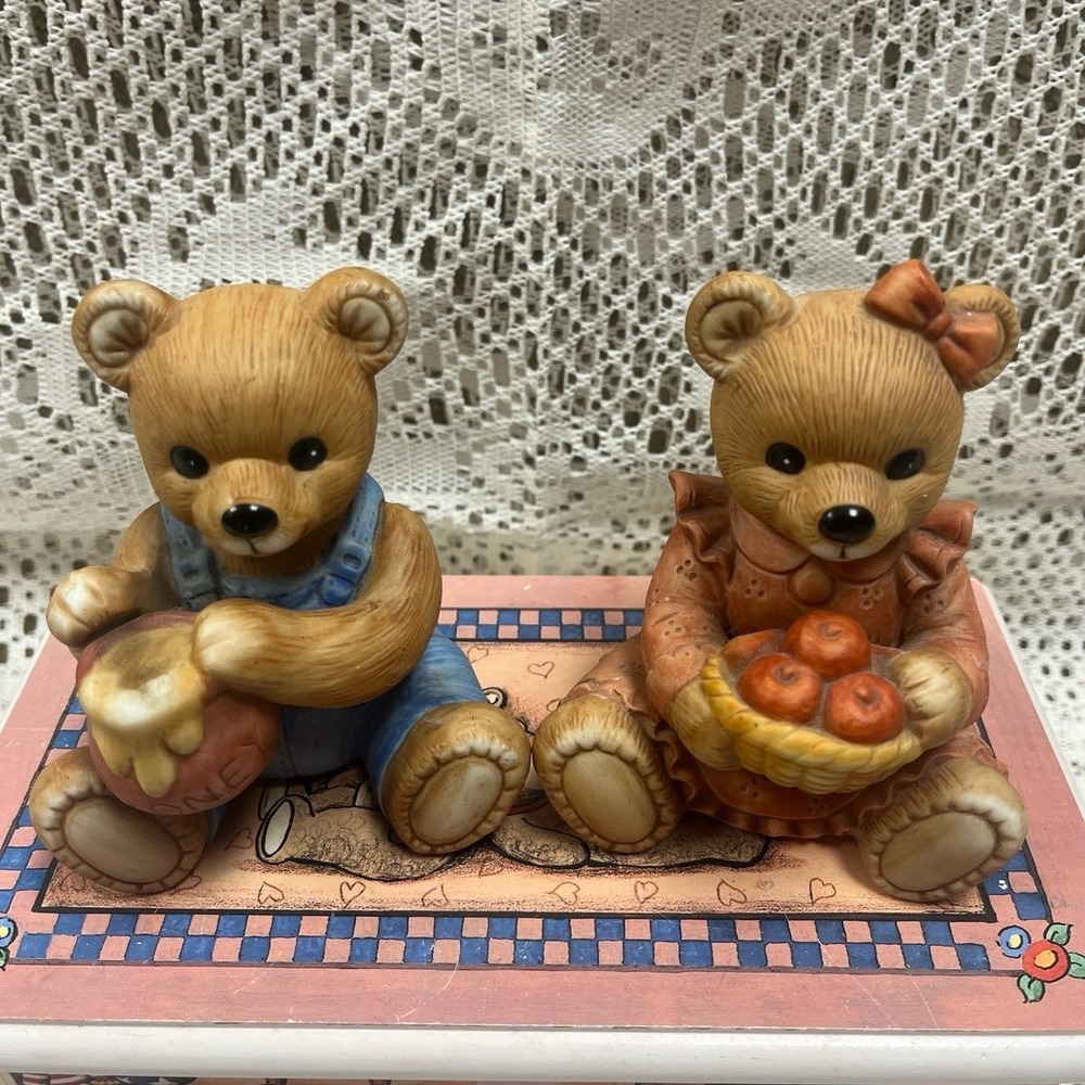 Vintage Homco Bear Figurines: Harvest Couple cottagecore decor